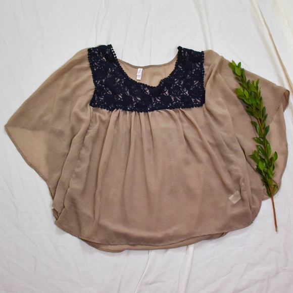 Xhilaration Tops - Xhilaration Semi Sheer Wing Sleeve Lace Top 624